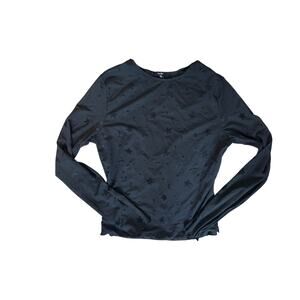 Retro Papaya Black Sheer Back and Sleeve Star Crop Shirt - Size S